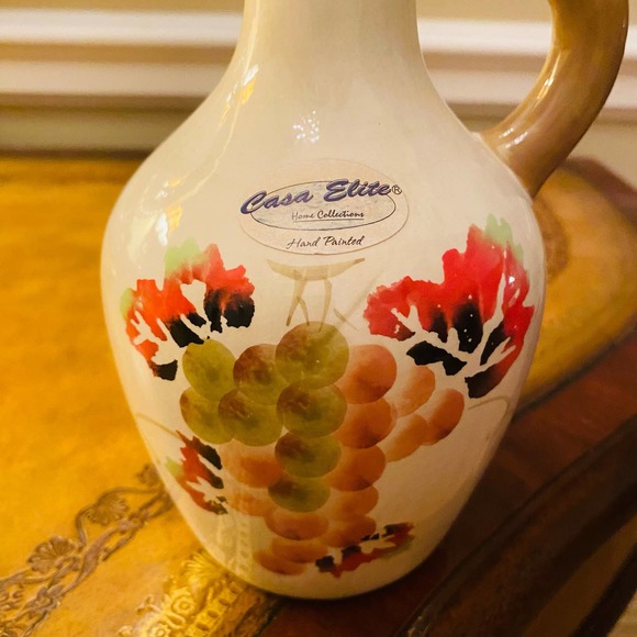Casa Elite Oil Vinegar Wine Decanter hand painted grapes bottle - Picture 3 of 6